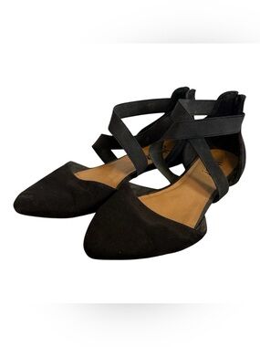 Y-Not Ballet Flats Womens Size 8 Black Stretch Straps Back Zip Shoes